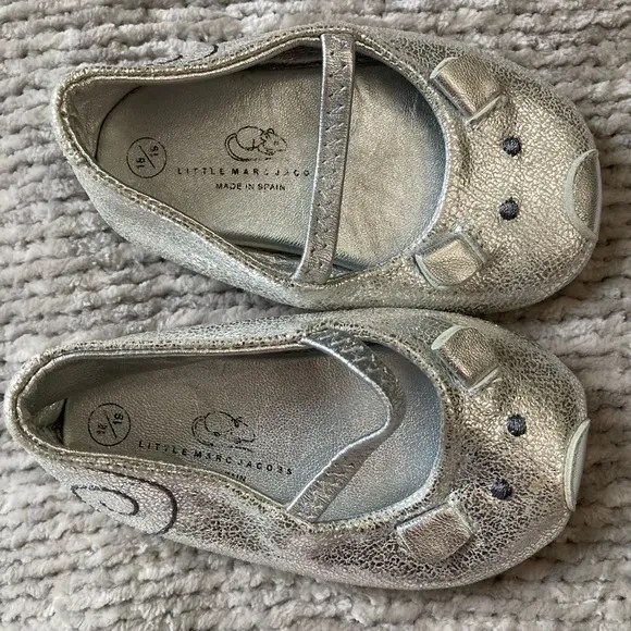 Little Marc Jacobs Mouse Ballet Flats Baby Shoes Silver Size 18/19