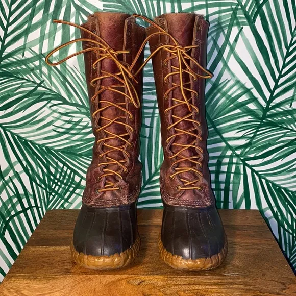 L.L. Bean Vintage 14” Bean Boots Brown Leather Waterproof Duck Boots Men’s 8