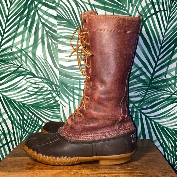 L.L. Bean Vintage 14” Bean Boots Brown Leather Waterproof Duck Boots Men’s 8