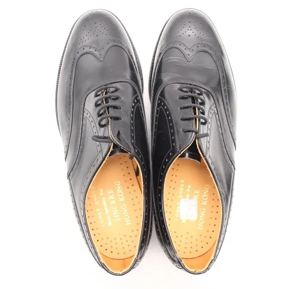 Loake Sincere Hong Kong Men's UK 7.5 Wingtip Oxfords Black Leather Dress Shoes