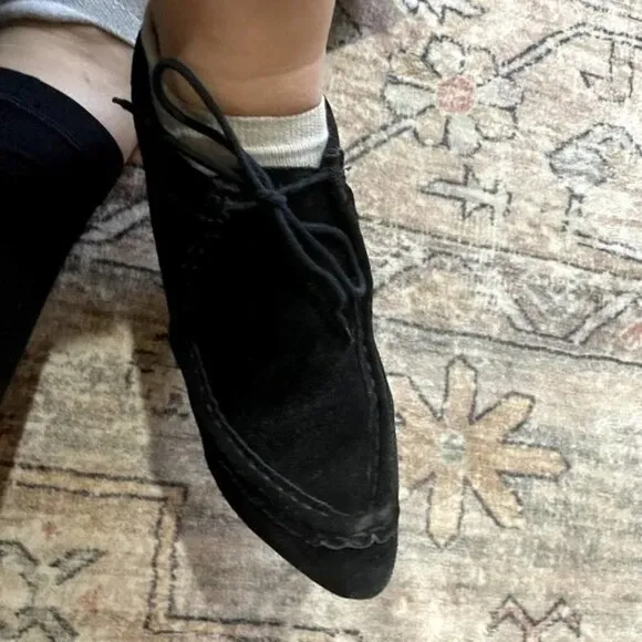 Loeffler Randall Black Suede Leather Lace Up Heeled Booties Women's Size 10