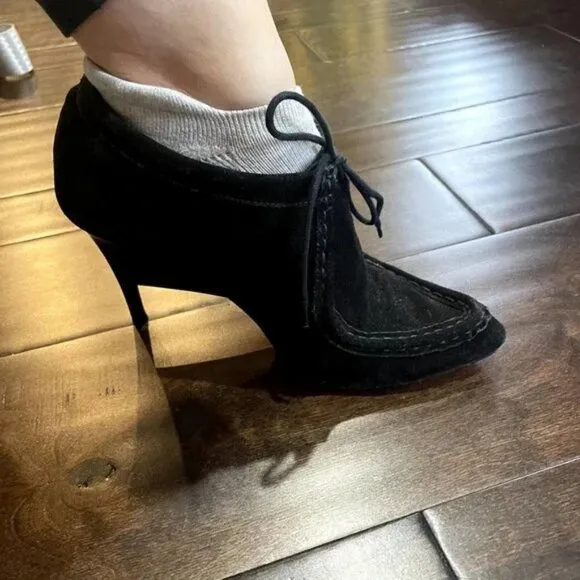 Loeffler Randall Black Suede Leather Lace Up Heeled Booties Women's Size 10