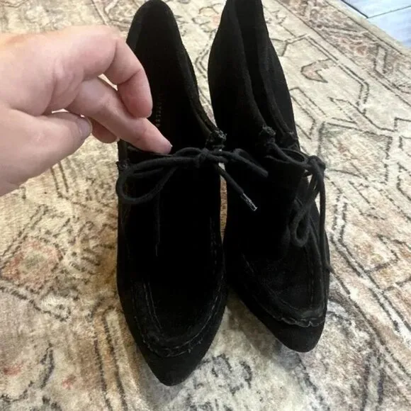 Loeffler Randall Black Suede Leather Lace Up Heeled Booties Women's Size 10