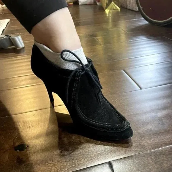 Loeffler Randall Black Suede Leather Lace Up Heeled Booties Women's Size 10