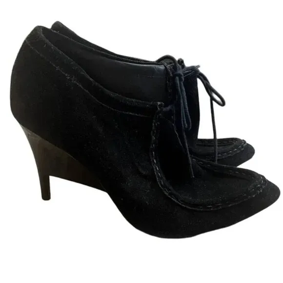 Loeffler Randall Black Suede Leather Lace Up Heeled Booties Women's Size 10
