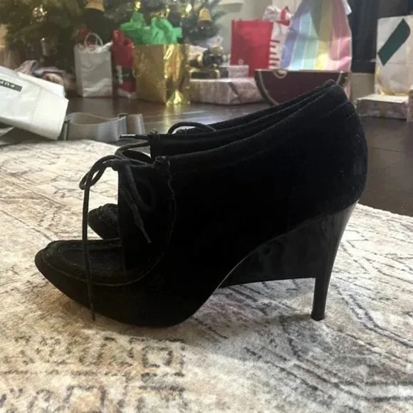 Loeffler Randall Black Suede Leather Lace Up Heeled Booties Women's Size 10