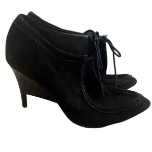 Loeffler Randall Black Suede Leather Lace Up Heeled Booties Women's Size 10