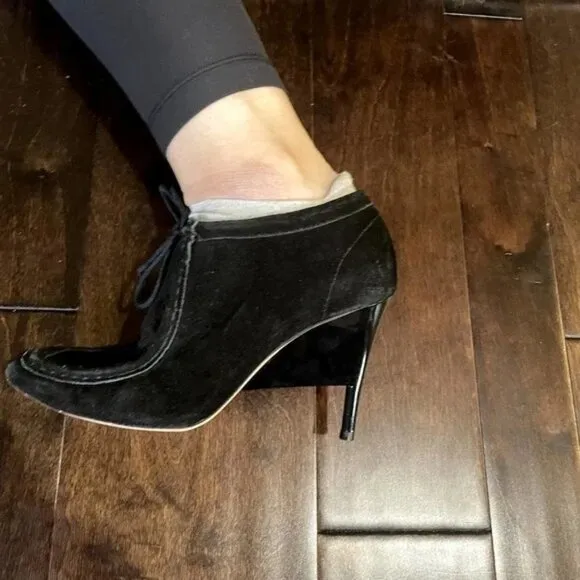 Loeffler Randall Black Suede Leather Lace Up Heeled Booties Women's Size 10