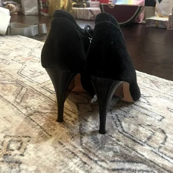 Loeffler Randall Black Suede Leather Lace Up Heeled Booties Women's Size 10