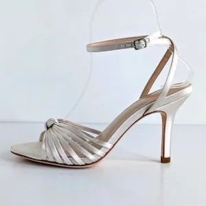 Loeffler Randall Shoes Ada Women 6 White Satin Heel Ankle Strap Open Toe Wedding