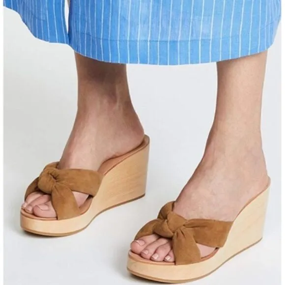 Loeffler Randall Taylor Platform Wedge Heel Sandals in Sienna Tan Suede 11