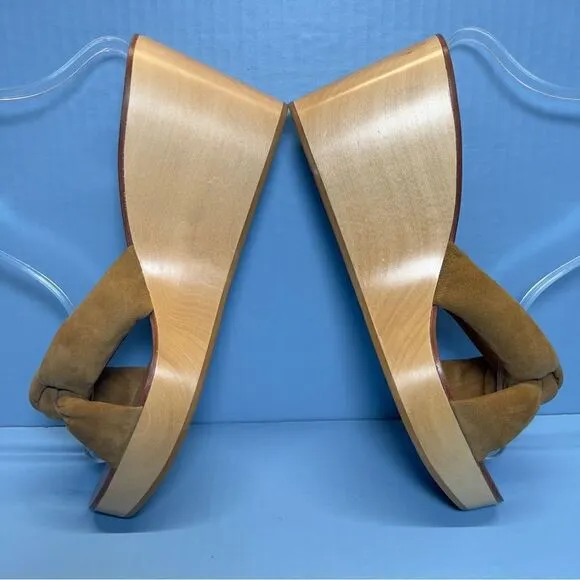 Loeffler Randall Taylor Platform Wedge Heel Sandals in Sienna Tan Suede 11