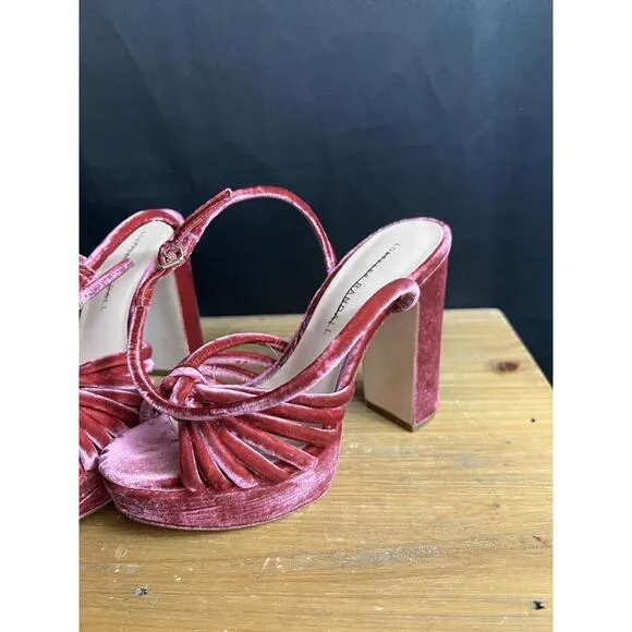 Loeffler Randall US Size 5 B Rivka Crushed Velvet Platform Sandals -Tea Rose