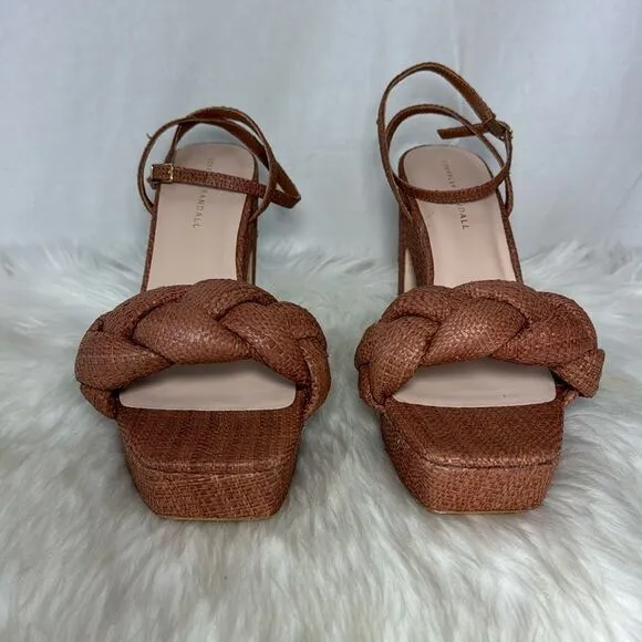 Loeffler Randall Fae Braided Raffia Platform Ankle Strap Sandals Sz 11