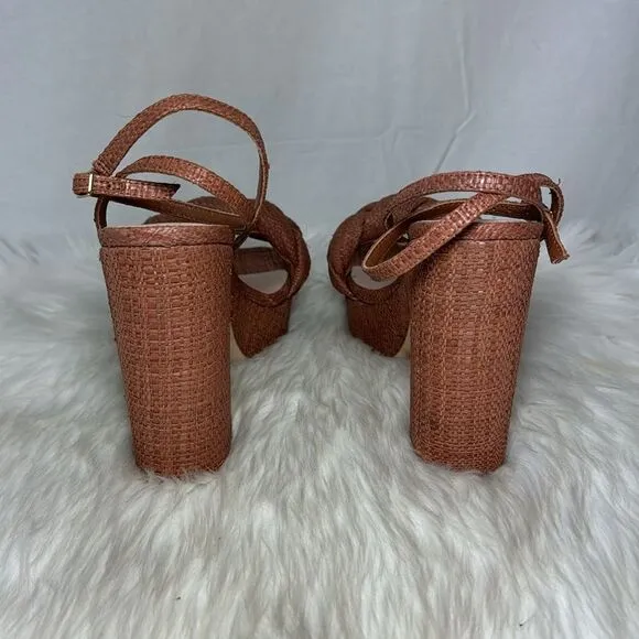 Loeffler Randall Fae Braided Raffia Platform Ankle Strap Sandals Sz 11