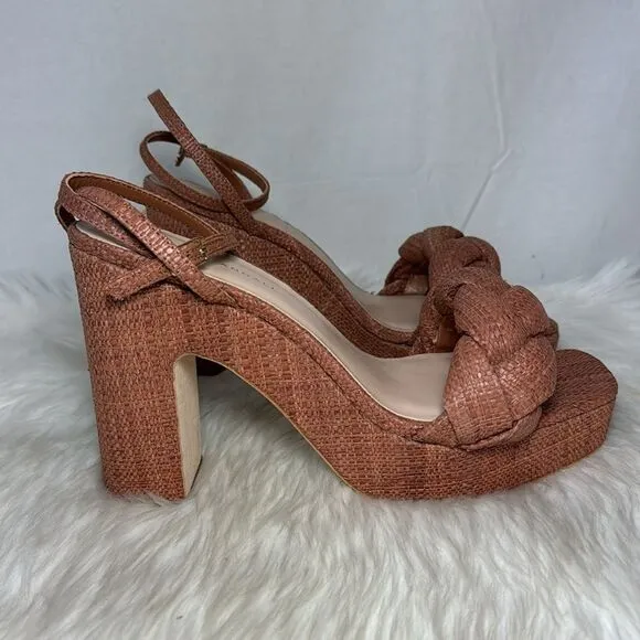 Loeffler Randall Fae Braided Raffia Platform Ankle Strap Sandals Sz 11