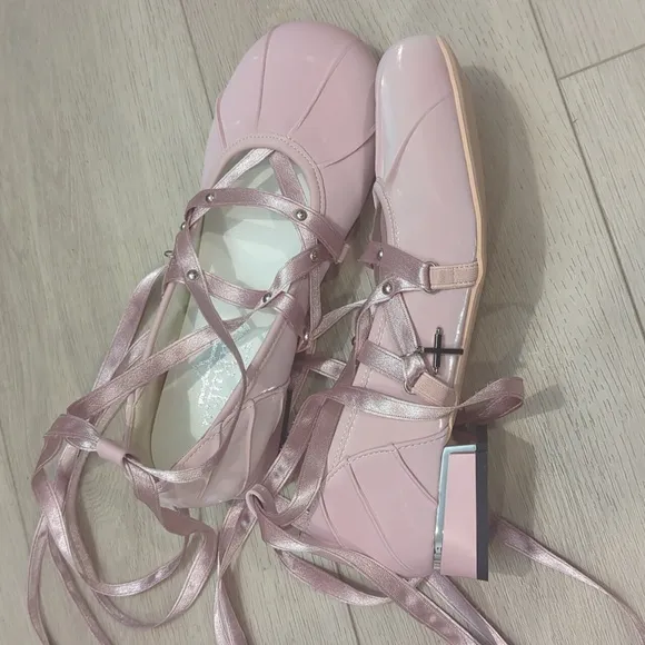 Lolita Lace Up Pink Ballet Flats