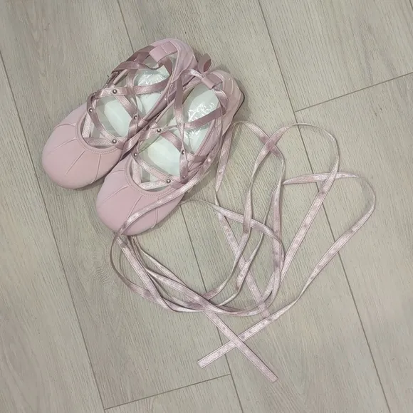 Lolita Lace Up Pink Ballet Flats
