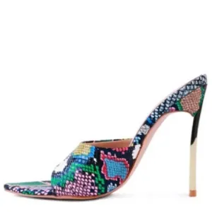 London Rag Bottoms Up Slip On Stiletto Heels Multicolor Snakeskin 7.5 New ￼