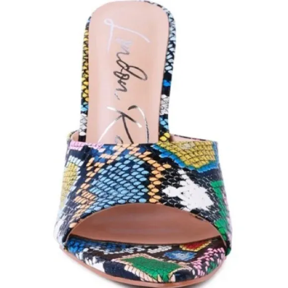 London Rag Bottoms Up Slip On Stiletto Heels Multicolor Snakeskin 7.5 New ￼
