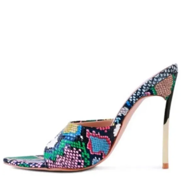 London Rag Bottoms Up Slip On Stiletto Heels Multicolor Snakeskin 7.5 New ￼