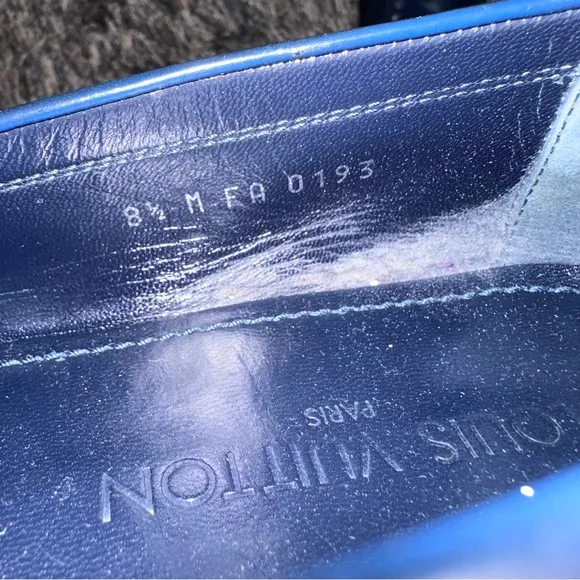 Louis Vuitton Men’s Navy Blue Leather Penny Loafers with Fabric Design Size 8.5