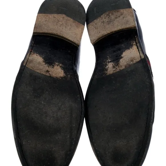 Louis Vuitton Men’s Navy Blue Leather Penny Loafers with Fabric Design Size 8.5