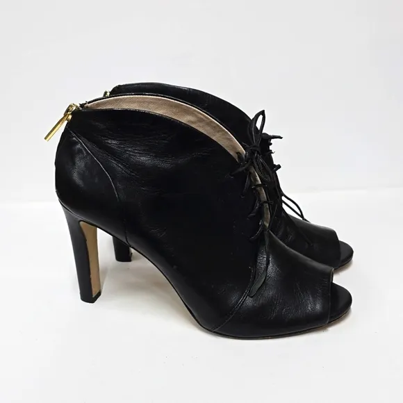 Louise et Cie Black Leather Laced Peep Toe Heeled Boots
