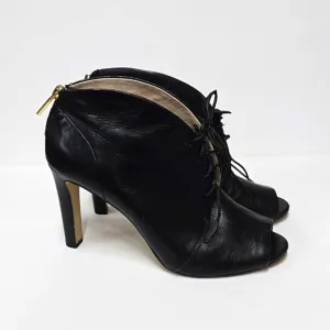 Louise et Cie Black Leather Laced Peep Toe Heeled Boots
