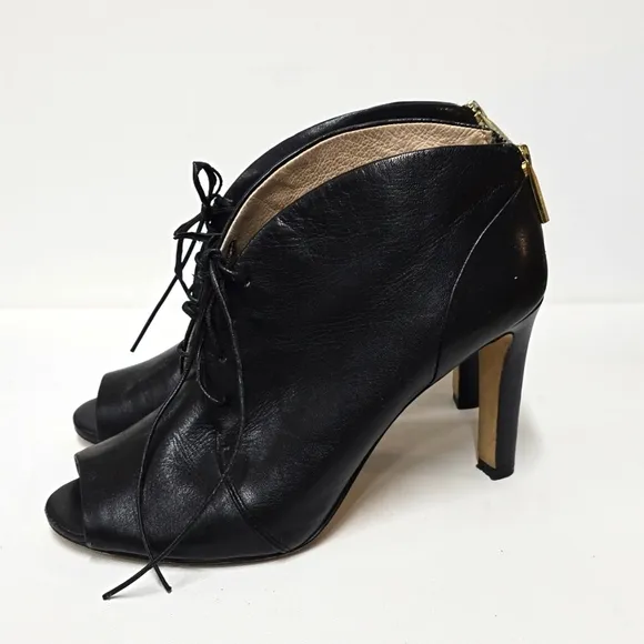 Louise et Cie Black Leather Laced Peep Toe Heeled Boots
