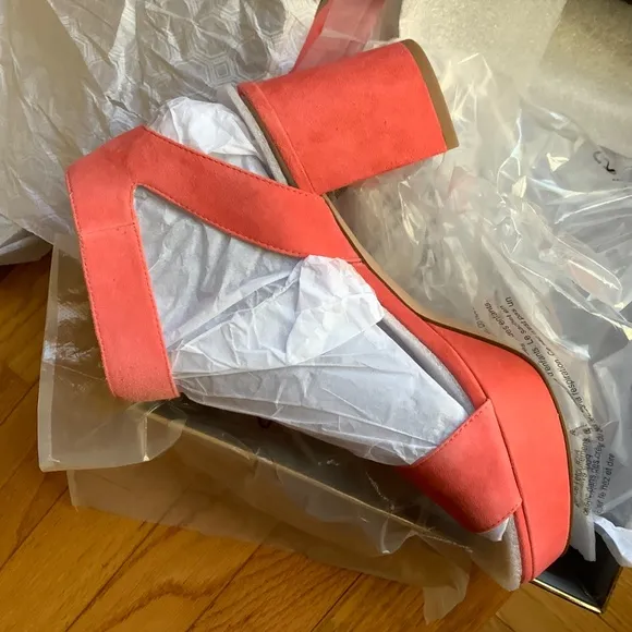 Louise Et Cie Suede Platform Block Heel Sandal Panama Pink SZ 9