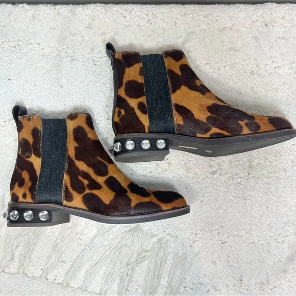 Louise et Cie VENDA Boots Brown/Tan Calf Hair Studded Low Heel Ankle Booties 9.5