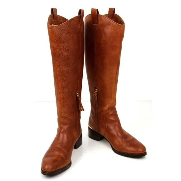 LOUISE ET CIE TAN BROWN GENUINE LEATHER LOW HEEL ROUND TOE SIDE ZIP BOOTS Sz 7M