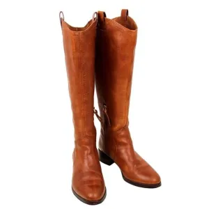 LOUISE ET CIE TAN BROWN GENUINE LEATHER LOW HEEL ROUND TOE SIDE ZIP BOOTS Sz 7M