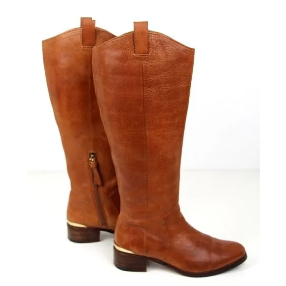 LOUISE ET CIE TAN BROWN GENUINE LEATHER LOW HEEL ROUND TOE SIDE ZIP BOOTS Sz 7M