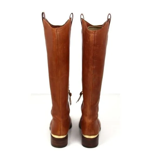 LOUISE ET CIE TAN BROWN GENUINE LEATHER LOW HEEL ROUND TOE SIDE ZIP BOOTS Sz 7M