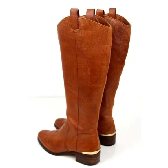 LOUISE ET CIE TAN BROWN GENUINE LEATHER LOW HEEL ROUND TOE SIDE ZIP BOOTS Sz 7M