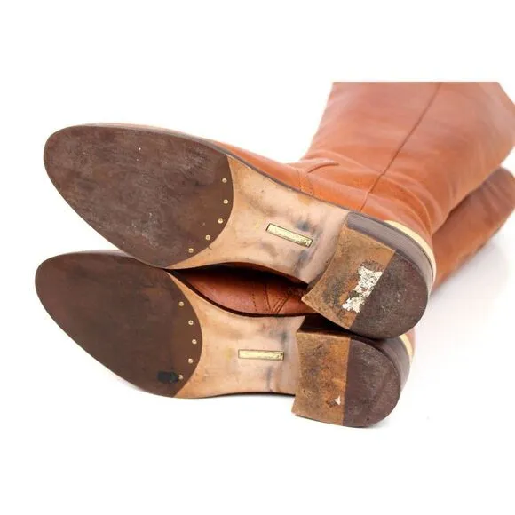 LOUISE ET CIE TAN BROWN GENUINE LEATHER LOW HEEL ROUND TOE SIDE ZIP BOOTS Sz 7M
