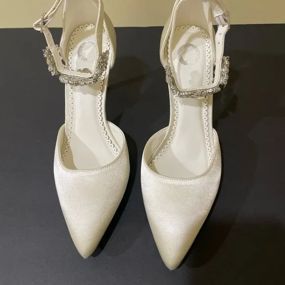 LOXLEY D'ORSAY STILETTO HEELS IN SATIN White