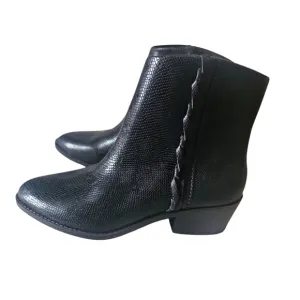 LUCK BRAND WOMEN FAKELLE Pointy Toe  Sneak Skin Print Black Ankle Boots Size 6M