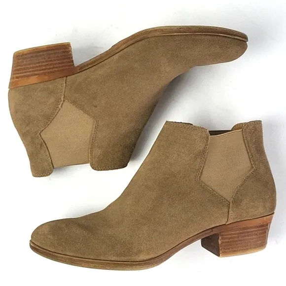 Lucky Brand Bellamy Tan Suede Leather Pull-on Chelsea Ankle Bootie Size …