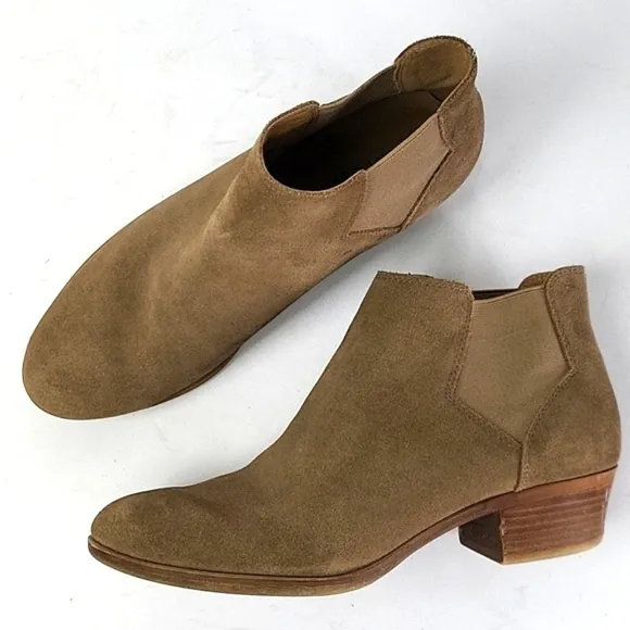 Lucky Brand Bellamy Tan Suede Leather Pull-on Chelsea Ankle Bootie Size …