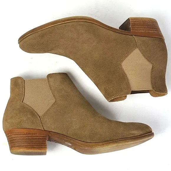 Lucky Brand Bellamy Tan Suede Leather Pull-on Chelsea Ankle Bootie Size …