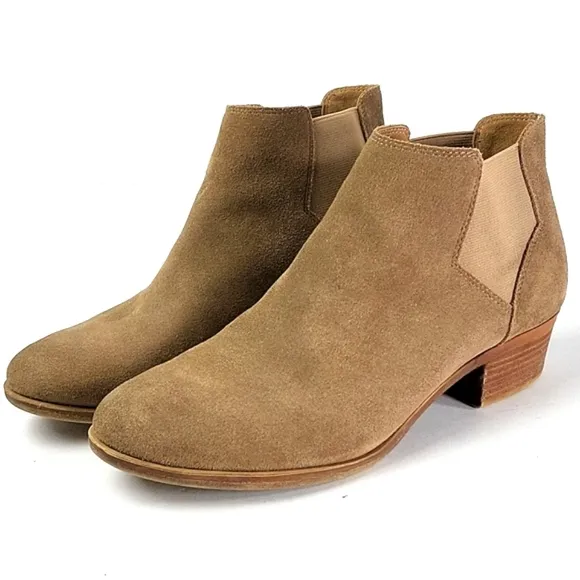 Lucky Brand Bellamy Tan Suede Leather Pull-on Chelsea Ankle Bootie Size …