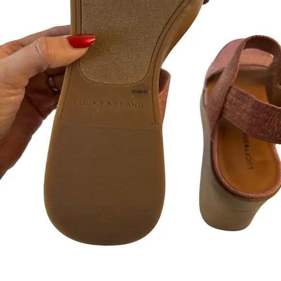 Lucky Brand Delukah Pink Slingback Weave Straps Platform Wedge Sandals Size 9.5