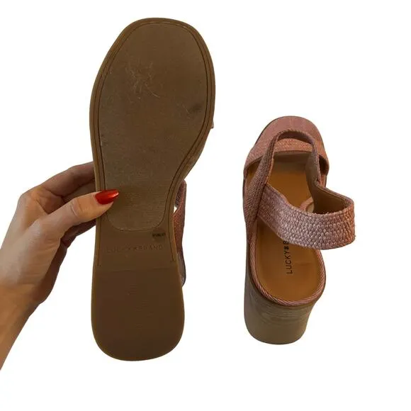 Lucky Brand Delukah Pink Slingback Weave Straps Platform Wedge Sandals Size 9.5