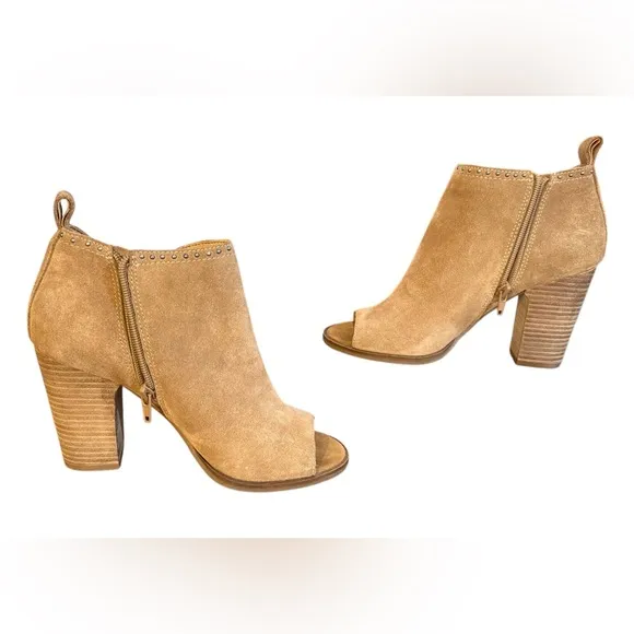 Lucky Brand Lotisha Ankle Booties Peep Toe Brown Leather Women’s Size 8M