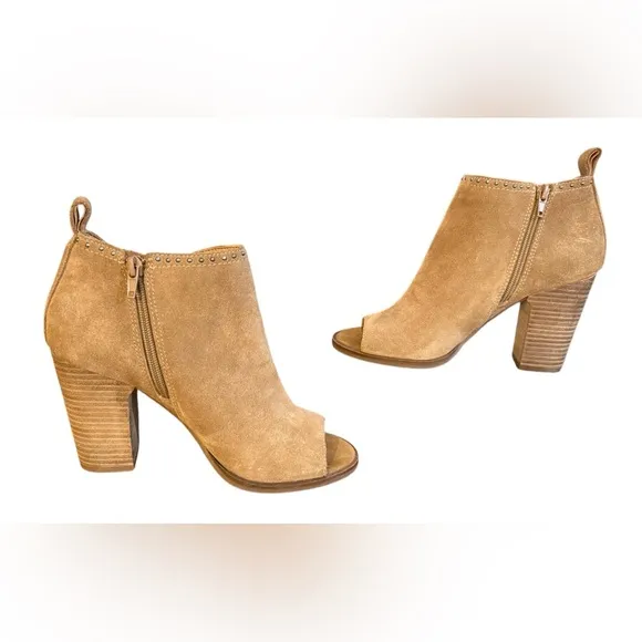 Lucky Brand Lotisha Ankle Booties Peep Toe Brown Leather Women’s Size 8M