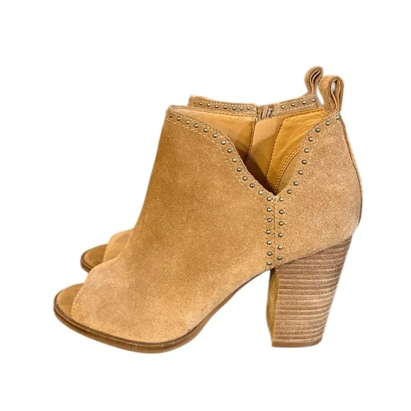Lucky Brand Lotisha Ankle Booties Peep Toe Brown Leather Women’s Size 8M