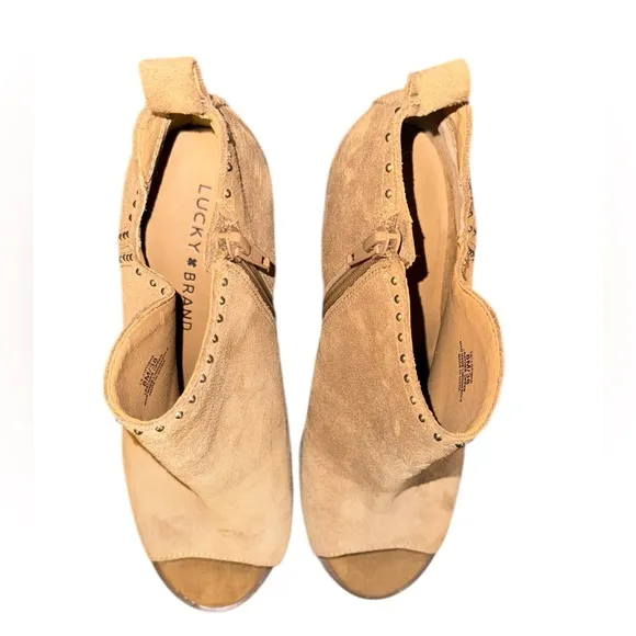 Lucky Brand Lotisha Ankle Booties Peep Toe Brown Leather Women’s Size 8M
